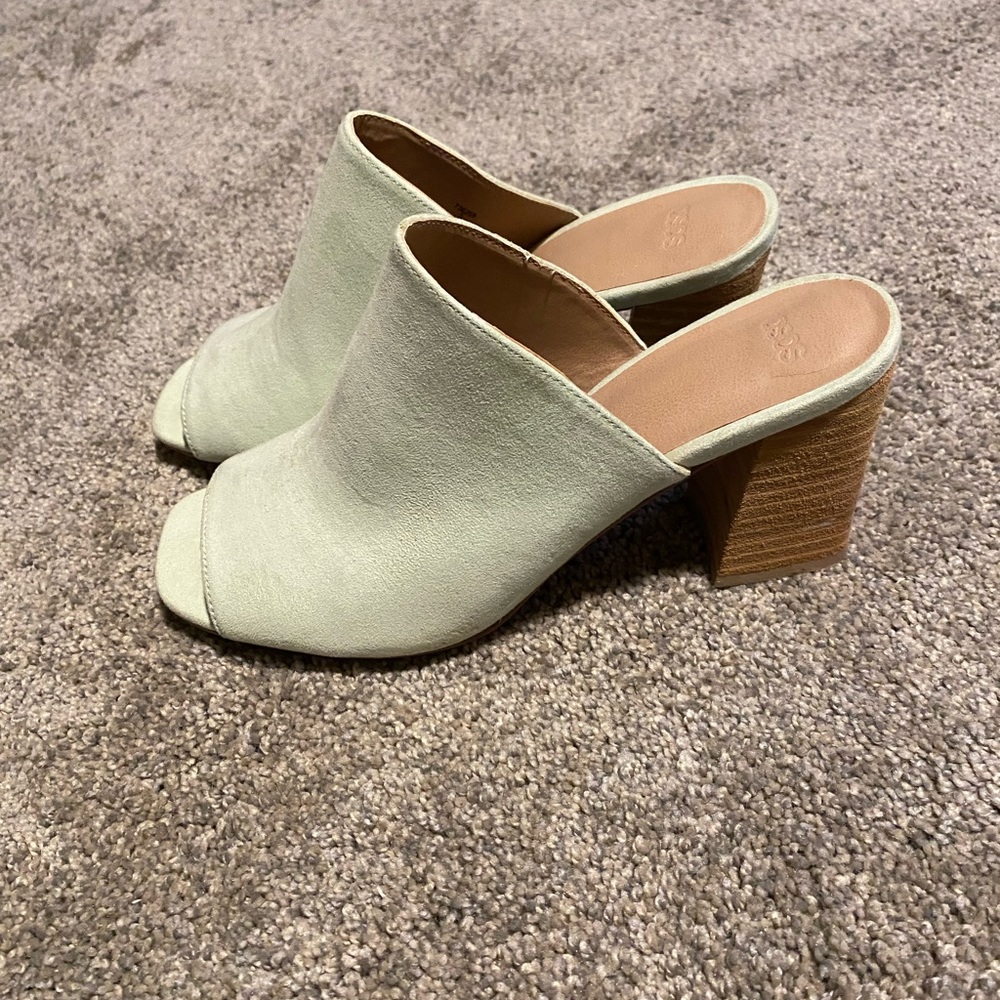💜 ASOS Seafoam Green Mint Slip on Heeled Mules - Picture 2 of 7
